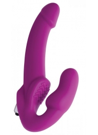 Ярко-розовый безремневой вибрострапон Evoke Vibrating Strapless Silicone Strap-on Dildo - XR Brands - купить с доставкой в Таганроге