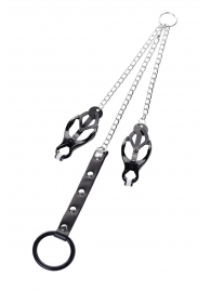 Черно-серебристые зажимы для сосков с кольцом для пениса TOYFA Metal - ToyFa - купить с доставкой в Таганроге