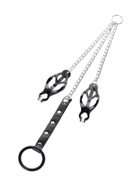 Черно-серебристые зажимы для сосков с кольцом для пениса TOYFA Metal - ToyFa - купить с доставкой в Таганроге