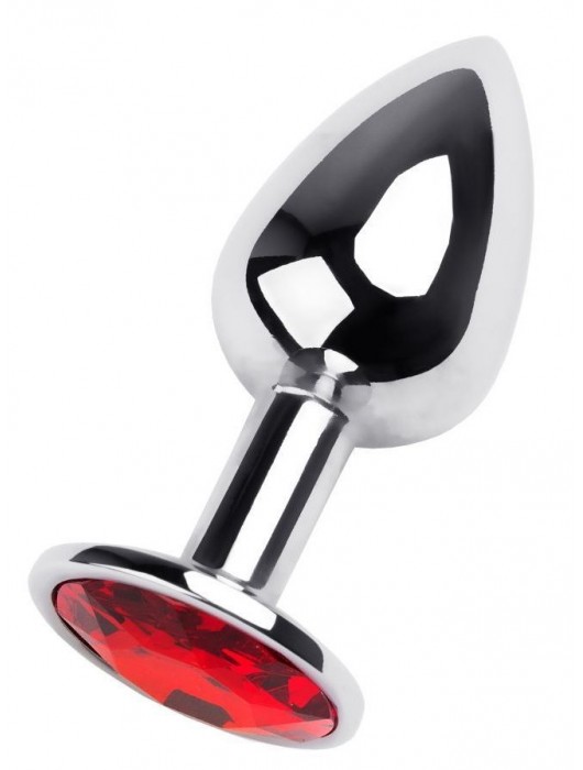 Маленькая коническая серебристая анальная пробка с красным кристаллом - 7 см. - ToyFa - купить с доставкой в Таганроге