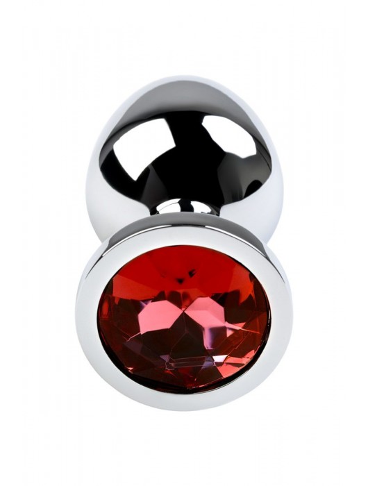 Серебристая коническая анальная пробка с красным кристаллом - 8 см. - ToyFa - купить с доставкой в Таганроге
