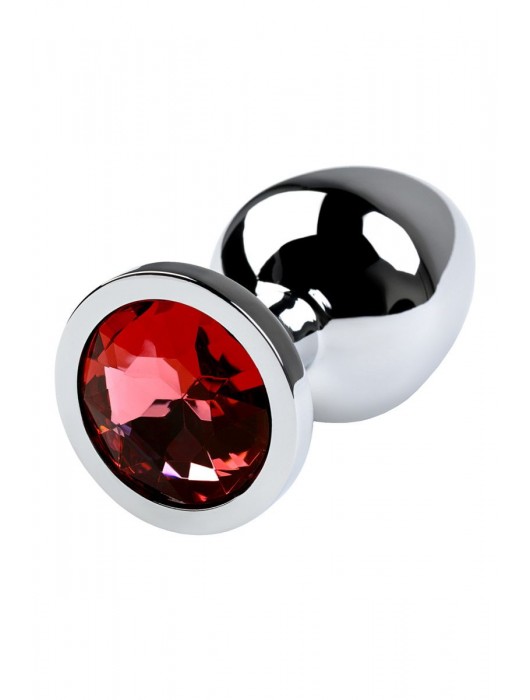 Серебристая коническая анальная пробка с красным кристаллом - 8 см. - ToyFa - купить с доставкой в Таганроге
