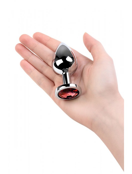 Серебристая коническая анальная пробка с красным кристаллом - 8 см. - ToyFa - купить с доставкой в Таганроге