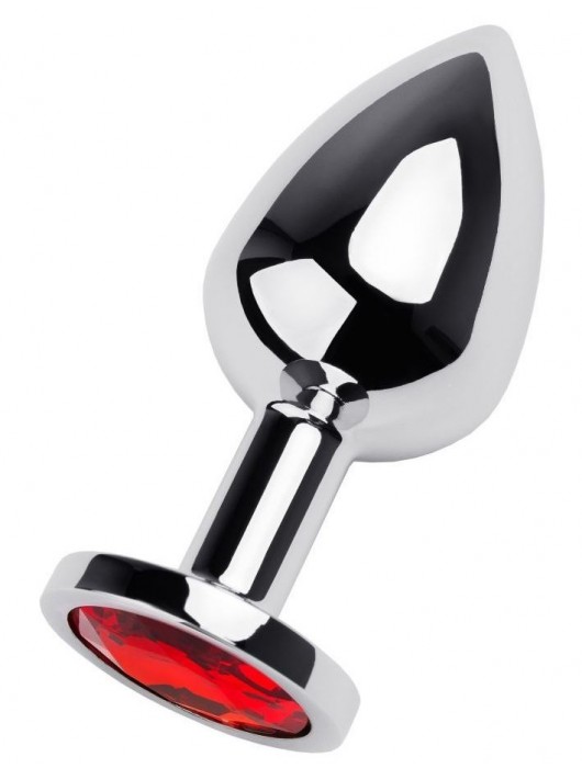 Серебристая коническая анальная пробка с красным кристаллом - 8 см. - ToyFa - купить с доставкой в Таганроге