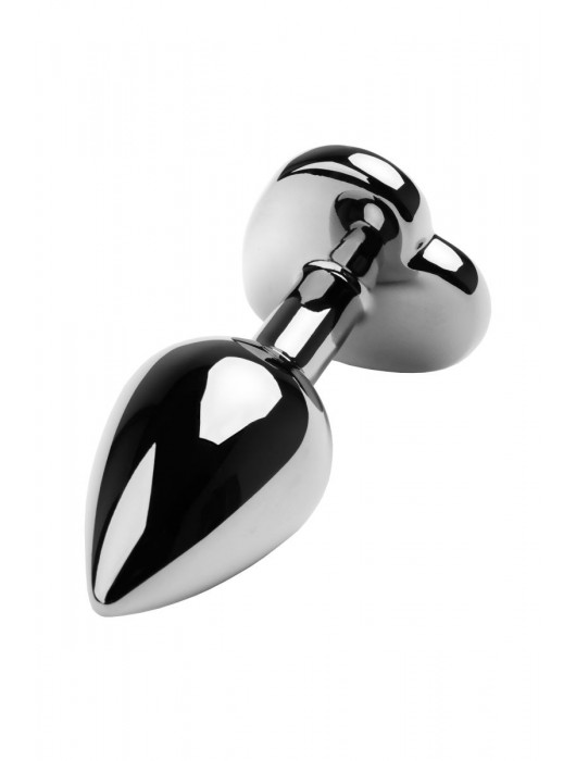 Серебристая коническая анальная пробка с красным кристаллом-сердечком - 7 см. - ToyFa - купить с доставкой в Таганроге