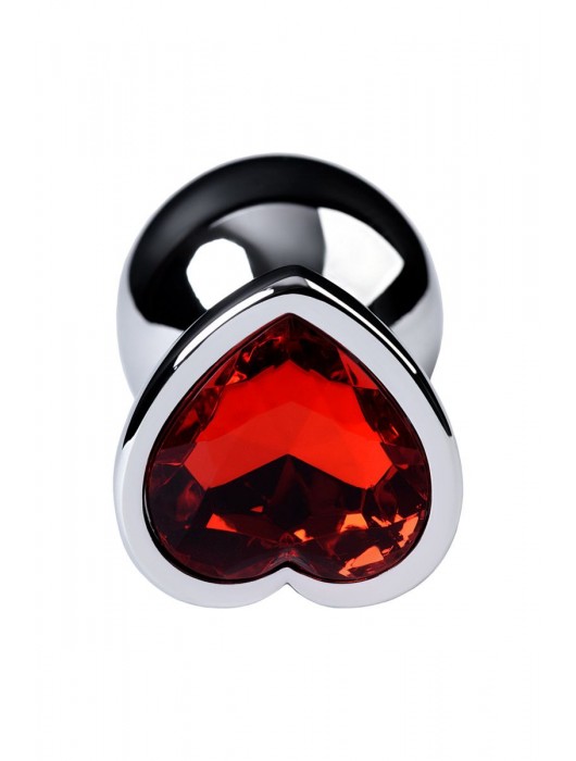 Серебристая коническая анальная пробка с красным кристаллом-сердечком - 7 см. - ToyFa - купить с доставкой в Таганроге