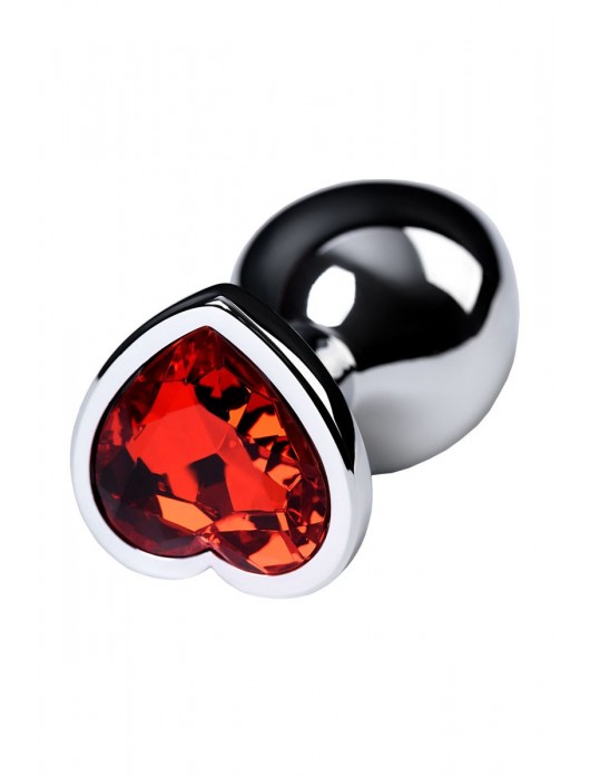 Серебристая коническая анальная пробка с красным кристаллом-сердечком - 7 см. - ToyFa - купить с доставкой в Таганроге