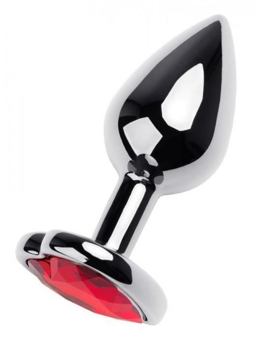 Серебристая коническая анальная пробка с красным кристаллом-сердечком - 7 см. - ToyFa - купить с доставкой в Таганроге