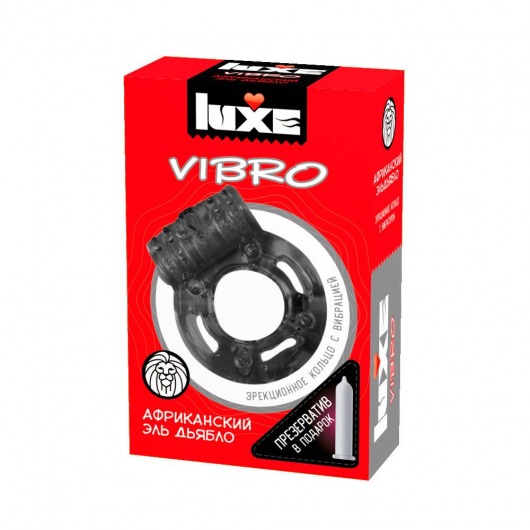 Чёрное эрекционное виброкольцо Luxe VIBRO  Африканский Эль Дьябло  + презерватив - Luxe - в Таганроге купить с доставкой