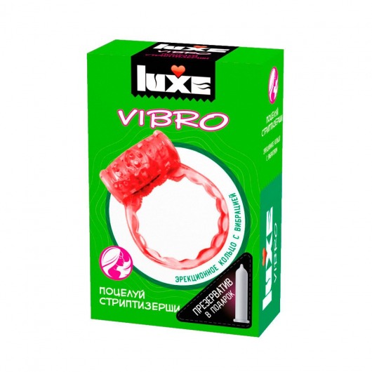 Розовое эрекционное виброкольцо Luxe VIBRO  Поцелуй стриптизёрши  + презерватив - Luxe - в Таганроге купить с доставкой