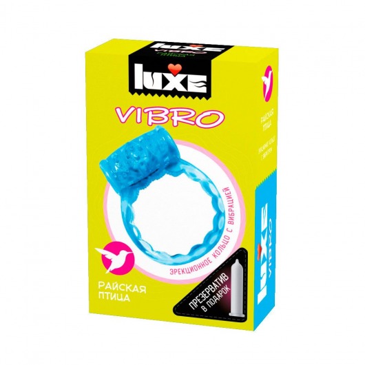 Голубое эрекционное виброкольцо Luxe VIBRO  Райская птица  + презерватив - Luxe - в Таганроге купить с доставкой