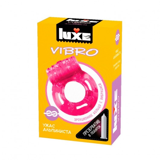 Розовое эрекционное виброкольцо Luxe VIBRO  Ужас Альпиниста  + презерватив - Luxe - в Таганроге купить с доставкой