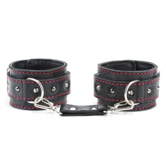 Черные наручники из натуральной кожи на карабинах - БДСМ Арсенал - купить с доставкой в Таганроге