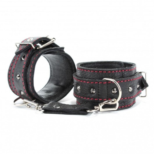 Черные наручники из натуральной кожи на карабинах - БДСМ Арсенал - купить с доставкой в Таганроге