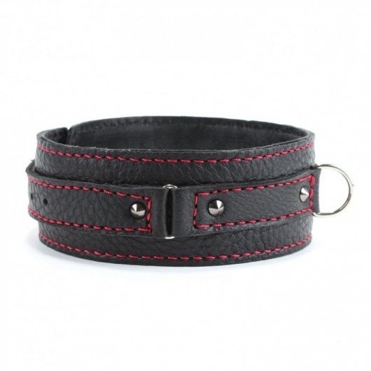 Черный ошейник из натуральной кожи с шипами - БДСМ Арсенал - купить с доставкой в Таганроге