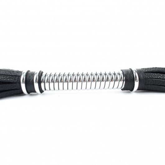 Черная длинная плеть с серебристой ручкой - 56 см. - БДСМ Арсенал - купить с доставкой в Таганроге