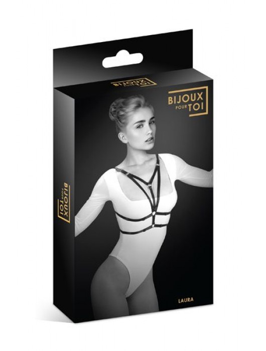 Черная упряжь на грудь Laura - Bijoux Pour Toi - купить с доставкой в Таганроге