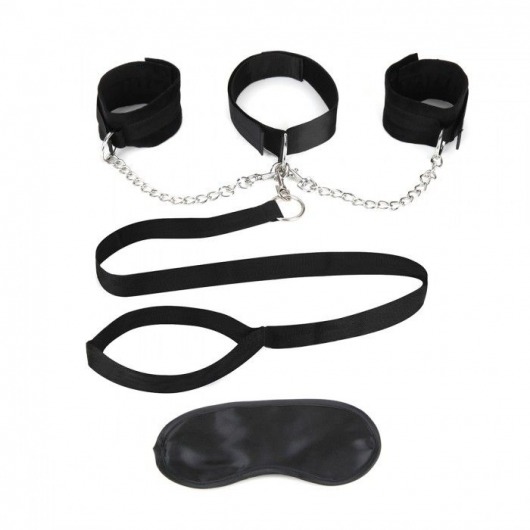 Чёрный ошейник с наручниками и поводком Collar Cuffs   Leash Set - Lux Fetish - купить с доставкой в Таганроге