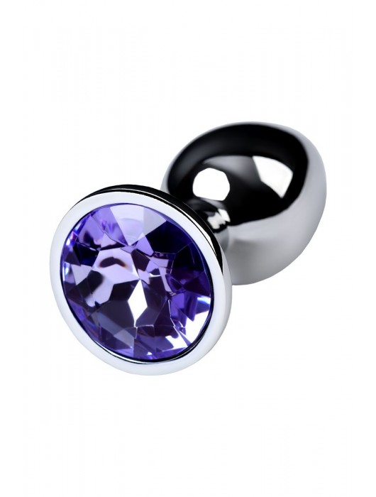 Серебристая конусовидная анальная пробка с фиолетовым кристаллом - 7 см. - ToyFa - купить с доставкой в Таганроге