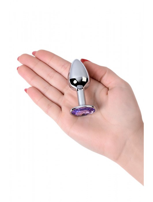Серебристая конусовидная анальная пробка с фиолетовым кристаллом - 7 см. - ToyFa - купить с доставкой в Таганроге