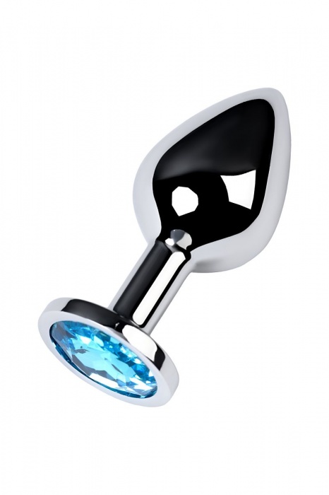Серебристая конусовидная анальная пробка с голубым кристаллом - 8 см. - ToyFa - купить с доставкой в Таганроге