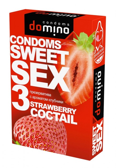 Презервативы для орального секса DOMINO Sweet Sex с ароматом клубничного коктейля  - 3 шт. - Domino - купить с доставкой в Таганроге