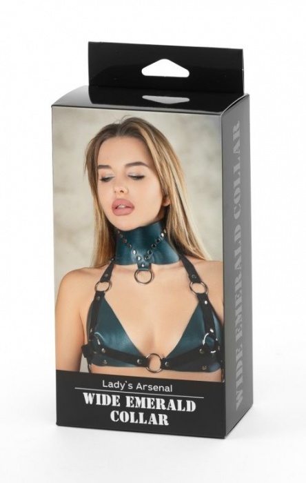Изумрудный широкий ошейник Ladys Arsenal с заклепками - БДСМ Арсенал - купить с доставкой в Таганроге
