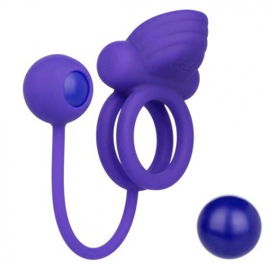 Фиолетовое эрекционное кольцо с утяжелителем Silicone Rechargeable Dual Rockin Rim Enhancer - California Exotic Novelties - в Таганроге купить с доставкой