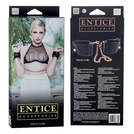 Черные мягкие наручники Entice French Cuffs с цепью - California Exotic Novelties - купить с доставкой в Таганроге