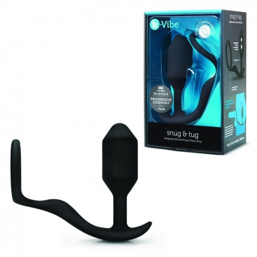Черное эрекционное кольцо с анальным плагом Snug   Tug - b-Vibe - в Таганроге купить с доставкой