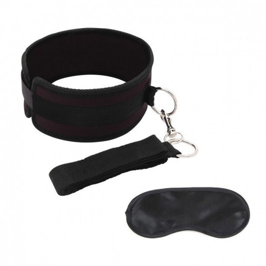 Черный ошейник с длинным поводком Collar and Leash Set - Lux Fetish - купить с доставкой в Таганроге