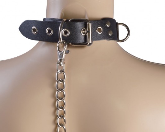 Черный кожаный ошейник Big Ring - Sitabella - купить с доставкой в Таганроге
