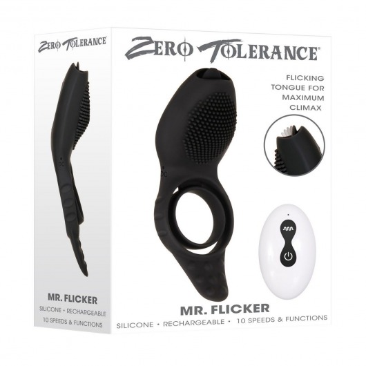 Черное эрекционное кольцо со стимулятором клитора Mr. Flicker - Zero Tolerance - в Таганроге купить с доставкой