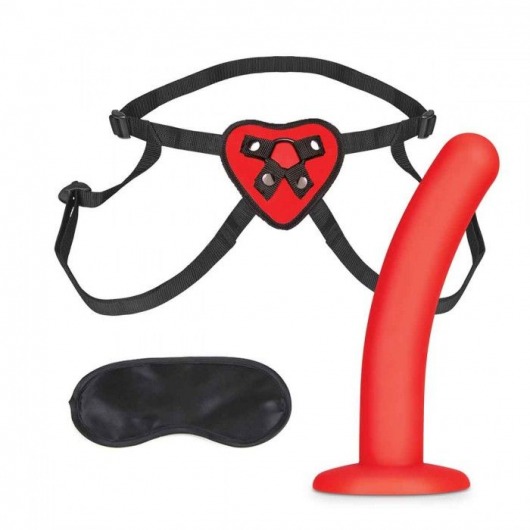 Красный поясной фаллоимитатор Red Heart Strap on Harness   5in Dildo Set - 12,25 см. - Lux Fetish - купить с доставкой в Таганроге