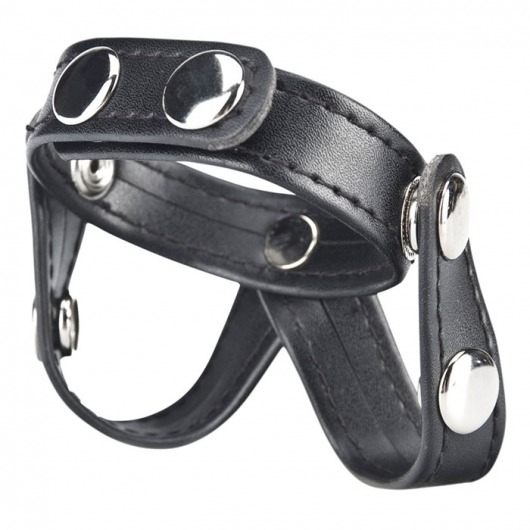 Кольцо на пенис с разделителем мошонки из искусственной кожи на клепках V-STYLE COCK RING - BlueLine - в Таганроге купить с доставкой