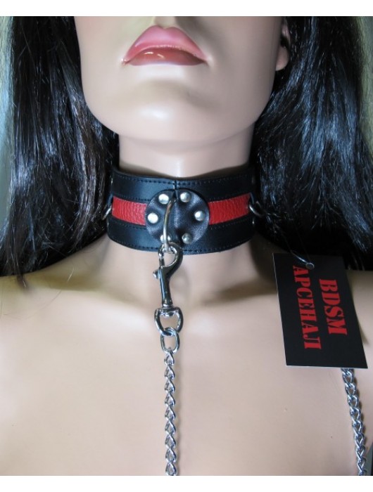 Металлический поводок с кожаной ручкой - БДСМ Арсенал - купить с доставкой в Таганроге