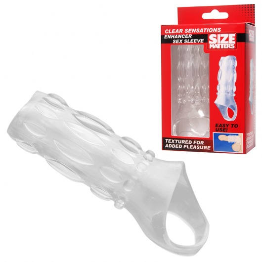 Насадка на пенис с кольцом для мошонки Clear Sensations Enhancer Sex Sleeve - 11,5 см. - XR Brands - в Таганроге купить с доставкой
