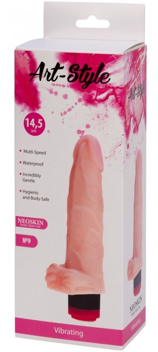 Телесный вибратор ART-Style №9 с поджатой мошонкой - 18,5 см. - Art-Style