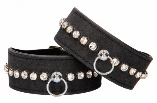 Черные наручники Diamond Studded Wrist Cuffs - Shots Media BV - купить с доставкой в Таганроге