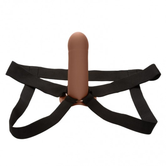 Коричневый фаллопротез из силикона Extension with Harness - 15,75 см. - California Exotic Novelties - купить с доставкой в Таганроге