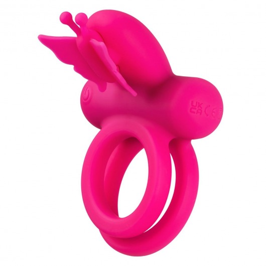 Розовое эрекционное виброкольцо Silicone Rechargeable Dual Butterfly Ring - California Exotic Novelties - в Таганроге купить с доставкой