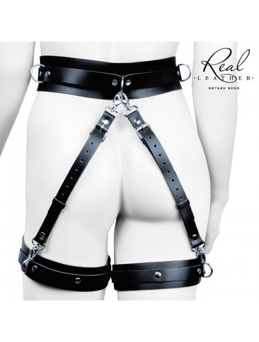 Черный кожаный пояс с гартерами - S-M - Notabu - купить с доставкой в Таганроге