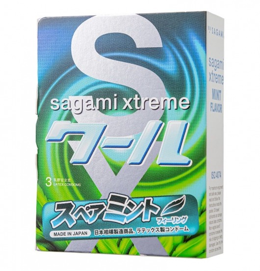 Презервативы Sagami Xtreme Mint с ароматом мяты - 3 шт. - Sagami - купить с доставкой в Таганроге