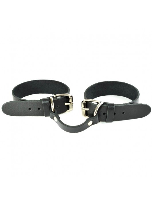 Черные кожаные наручники со съемной красной опушкой - Sitabella - купить с доставкой в Таганроге
