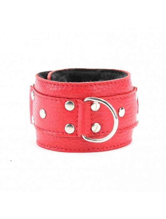 Красные кожаные наручники с меховым подкладом - БДСМ Арсенал - купить с доставкой в Таганроге