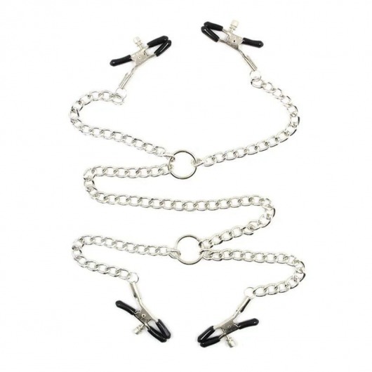 Серебристые зажимы для сосков и половых губ на тонкой цепочке - Notabu - купить с доставкой в Таганроге