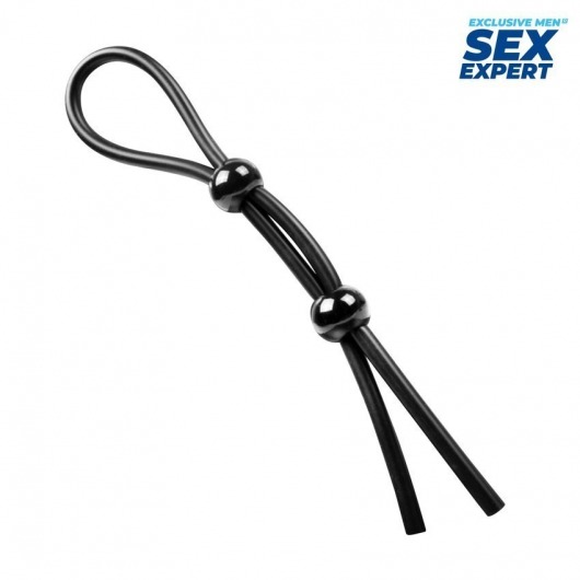 Черное силиконовое лассо с двумя шариками для утяжки - Sex Expert - в Таганроге купить с доставкой