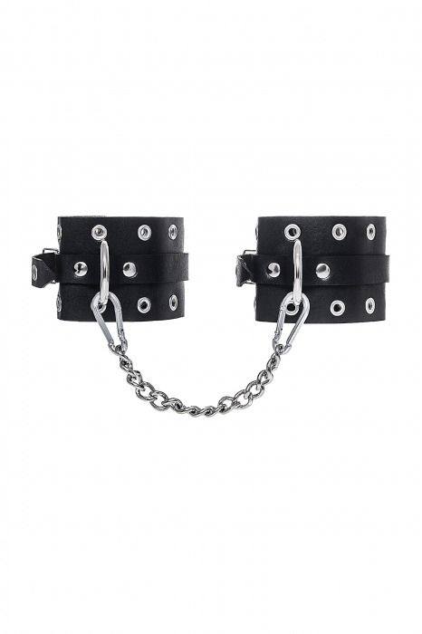 Черные кожаные однослойные оковы с люверсами - Pecado - купить с доставкой в Таганроге