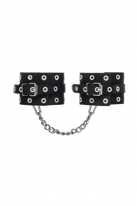 Черные кожаные однослойные оковы с люверсами - Pecado - купить с доставкой в Таганроге
