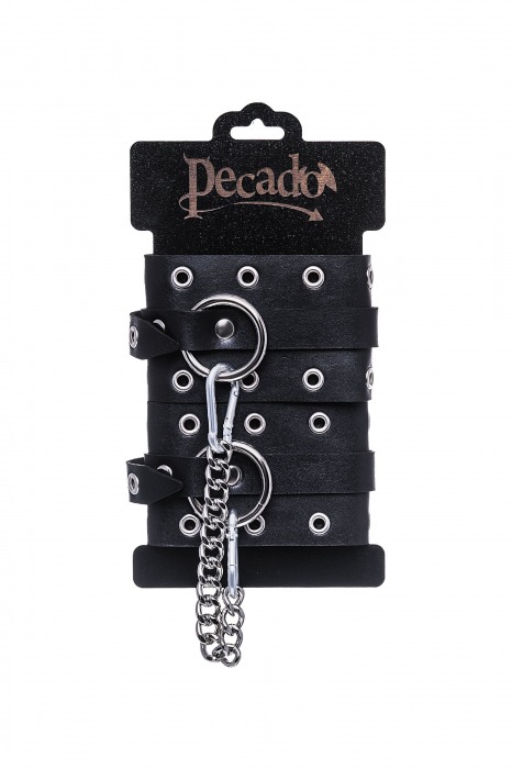Черные кожаные однослойные оковы с люверсами - Pecado - купить с доставкой в Таганроге